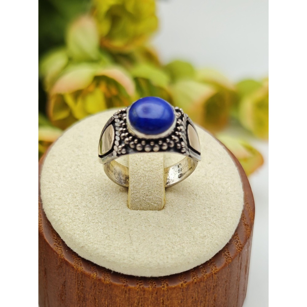Lapis Lazuli Artisan Handmade Ring Womens Size 5 Silver 18K Gold Bohemian Gem